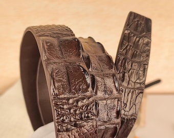 Mens Genuine Alligator Hornback Leather Belt, Handmade Dark Brown Waistband - Custom Handcrafted Luxury Gift