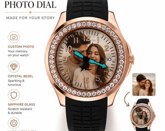 Gepersonaliseerd automatisch horloge, roségouden kristallen ring, saffierglas, aangepaste fotowijzerplaat NH35