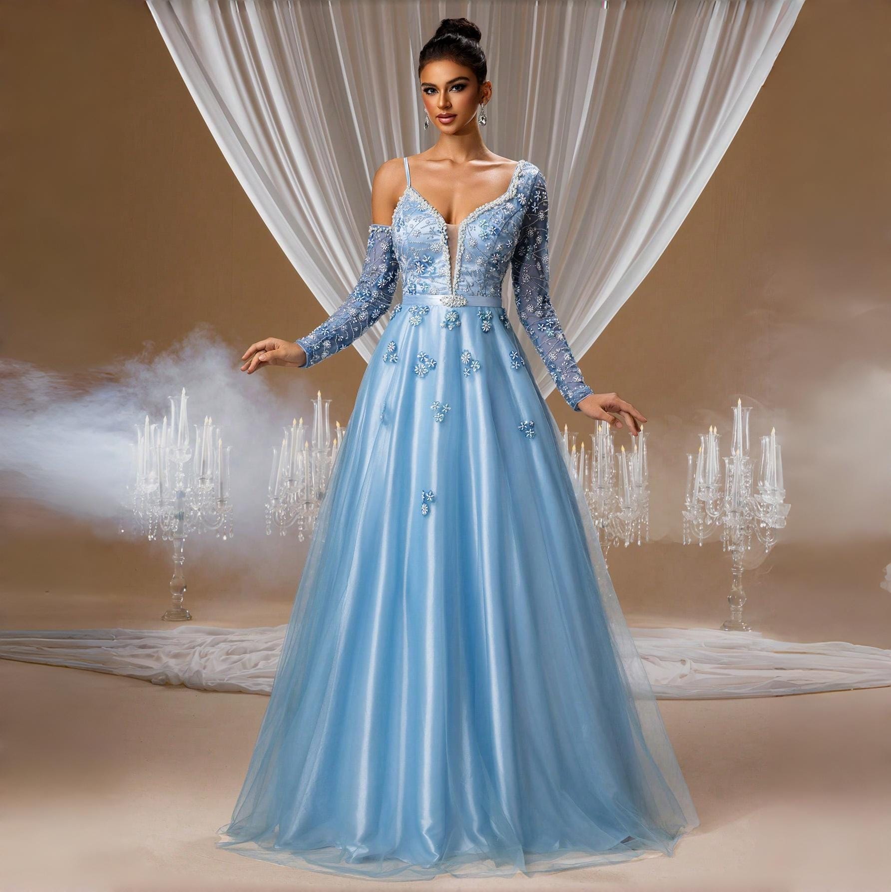 Sapphire Blue Long Sleeve Gown - Etsy Sapphire Blue Long Sleeve Gown - Etsy