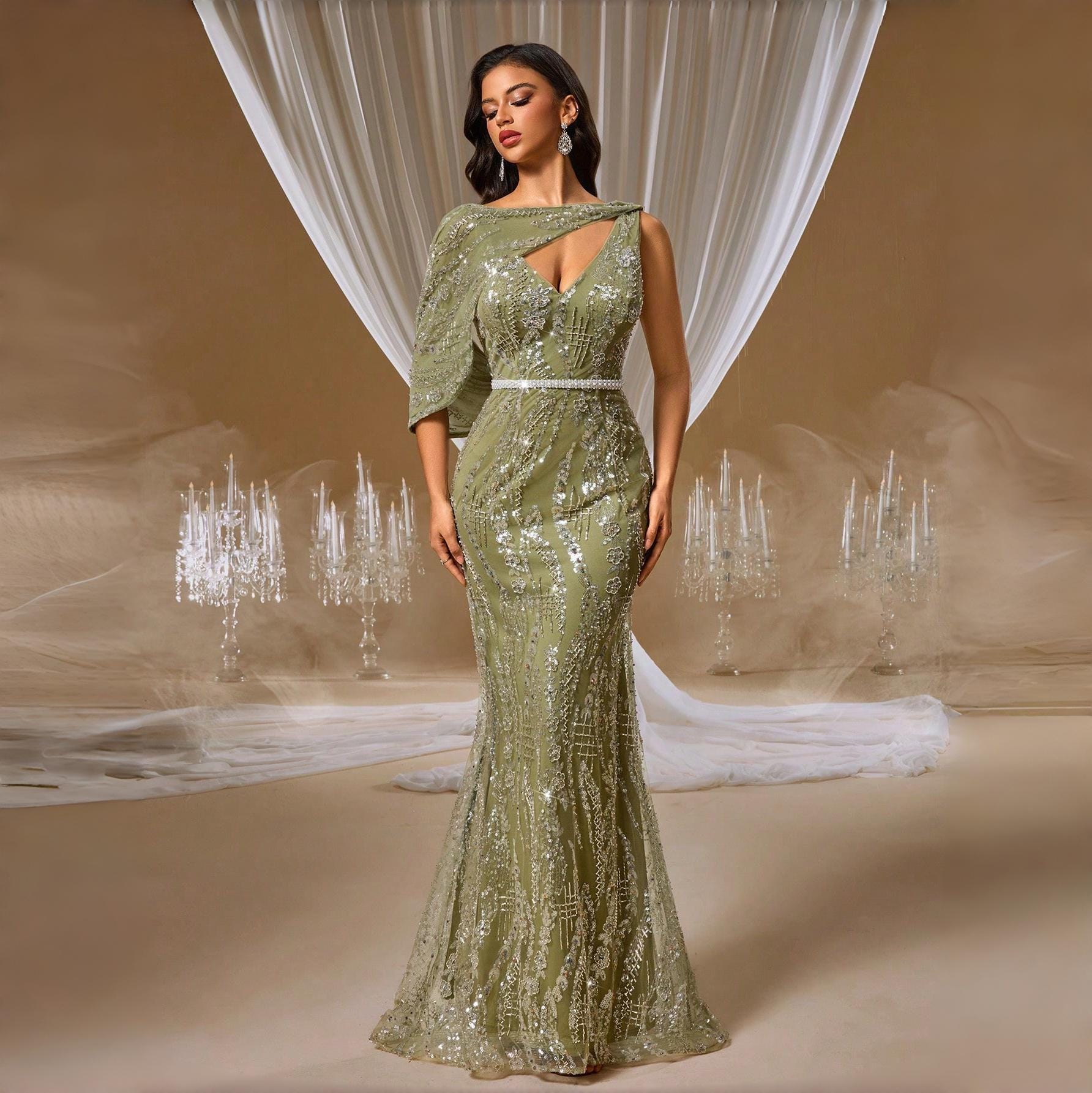emerald green dress with sequins LACI Formal Dress