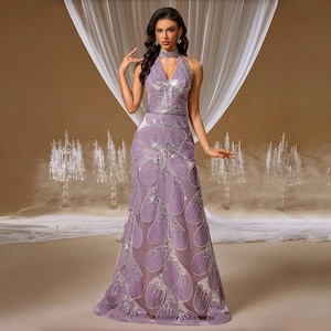 grey silver dresses Silver Grey Lace Prom Dress, Evening Dress, Formal Dresses, Graduation –  DressesTailor main image 0