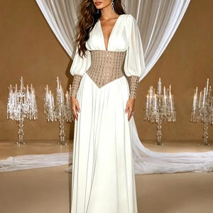 fitted lace wedding dress Ever-Pretty Glitter Twist Knot See-Through Long Sleeve Tea-Length Evening Dress Occasion Dress main image 1