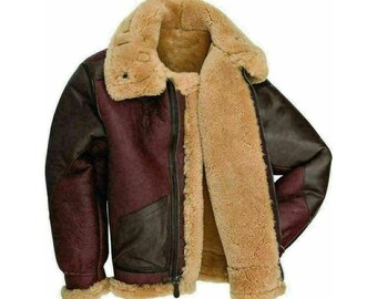 Men's Brown Shearling Bomber Jacket – Sheepskin Aviator Coat