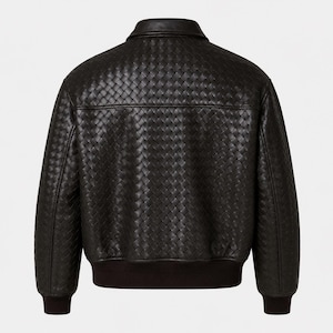Genuine leather woven jacket for men featuring luxury bomber style design