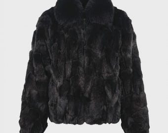men’s Black Fur Bomber Jacket, Luxury Plush Winter Coat, Elegant Warm Outerwear