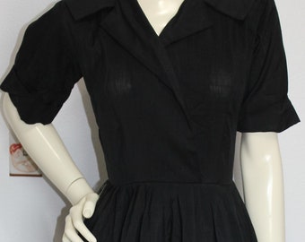 Vintage Black 1950s Shirtwaist Dress