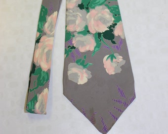 Vintage 1940s Hand Painted Floral Tie