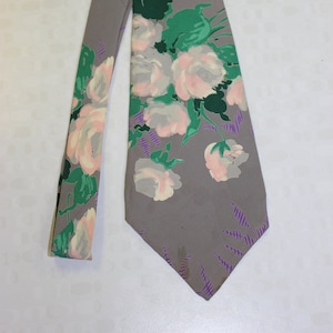 Vintage 1940s pintado a mano floral corbata imagen 1