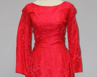 Red Sue Leslie Brocade Vintage Party Dress