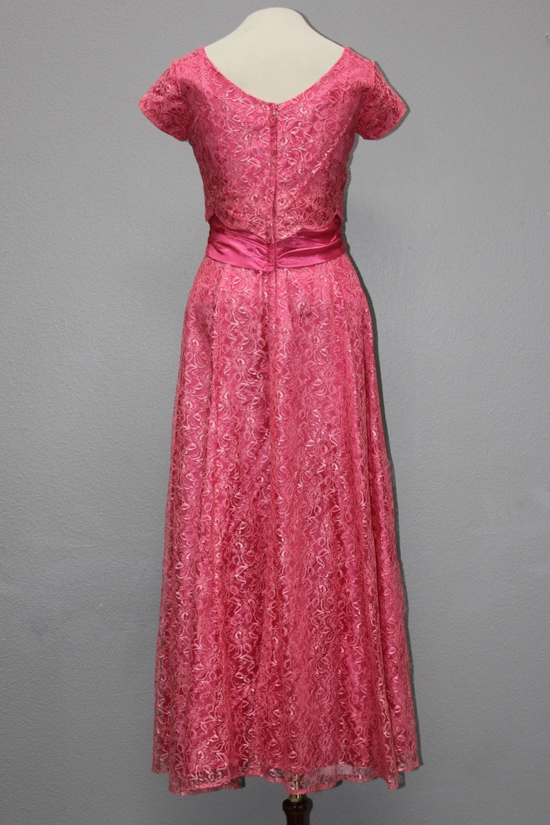 Vintage 1950s Pink Lace Tea Length Formal Gown image 3