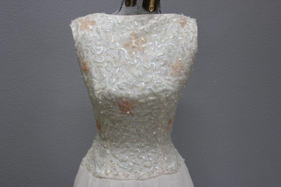 Vintage White Chiffon Sequined Formal Gown - image 2