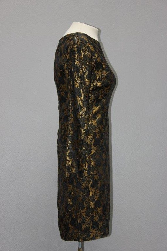 Sleek 1960s Black & Gold Asian Cocktail Dress - image 2