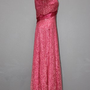 Vintage 1950s Pink Lace Tea Length Formal Gown image 2