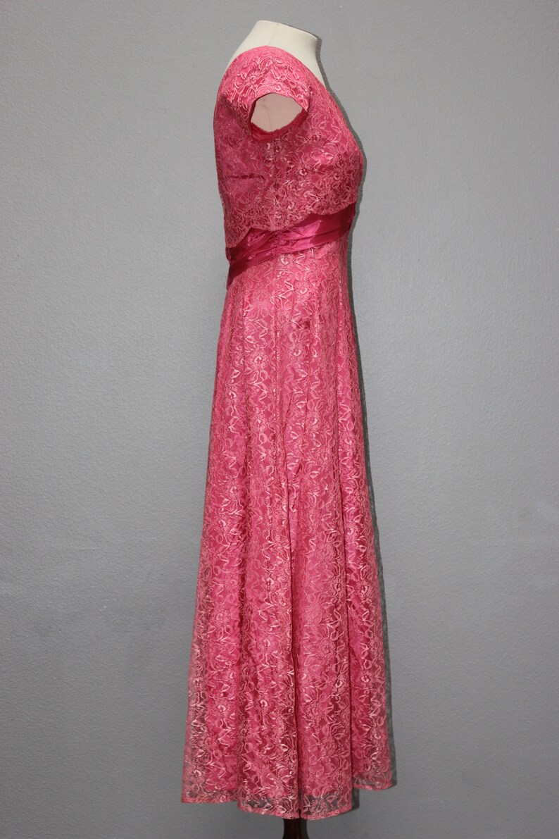 Vintage 1950s Pink Lace Tea Length Formal Gown image 2