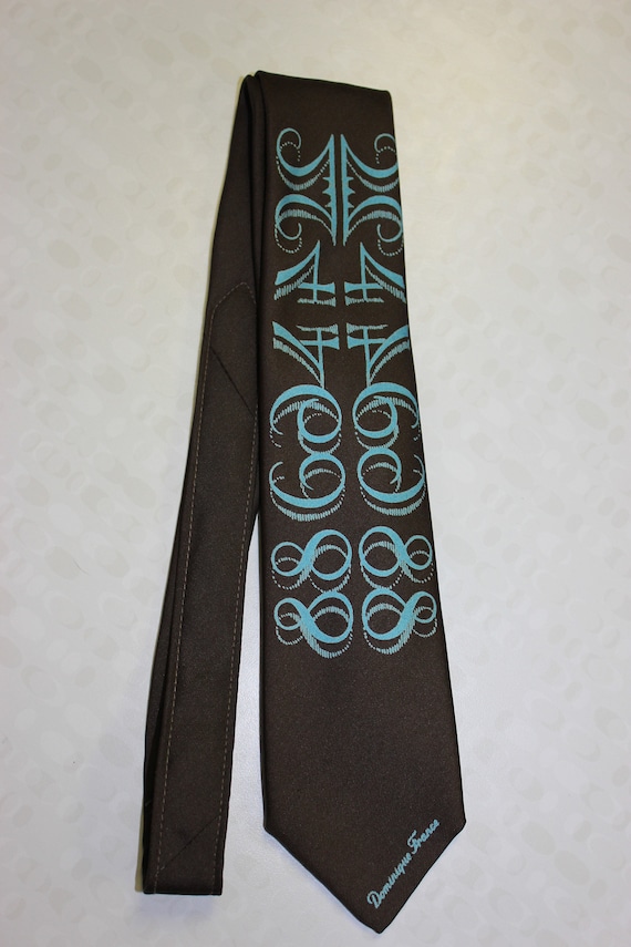 Gorgeous Brown 1970s Vintage Tie With Blue Numeri… - image 1