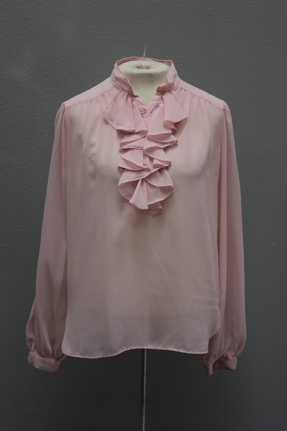 Romantic Ruffled Pink Vintage Blouse - image 1