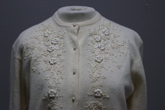 Vintage Cream Embroidered Cardigan Sweater - image 2