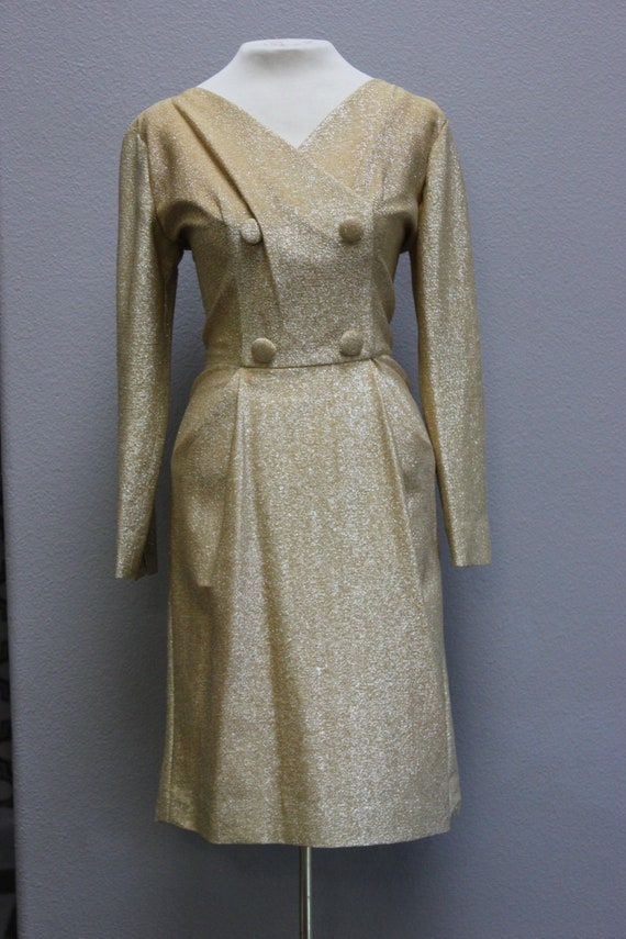 Vintage 1960s Gold Metallic Cocktail Dress