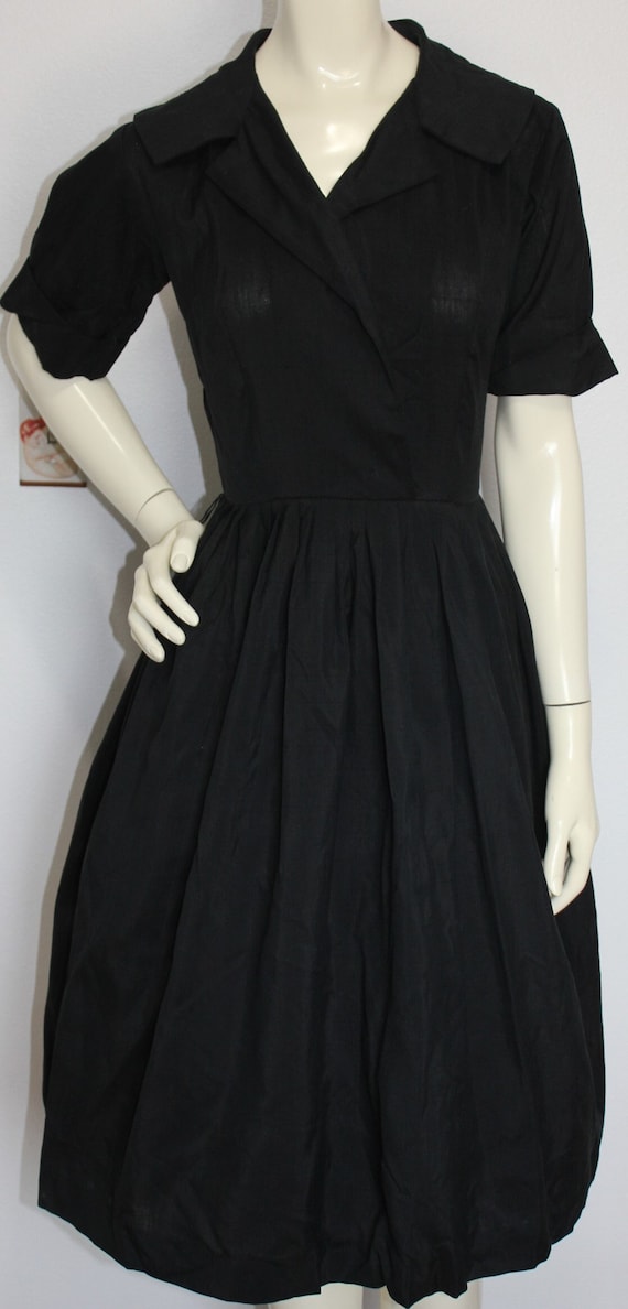 Vintage Black 1950s Shirtwaist Dress