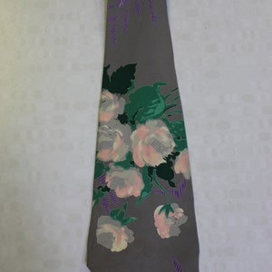 Vintage 1940s pintado a mano floral corbata imagen 2