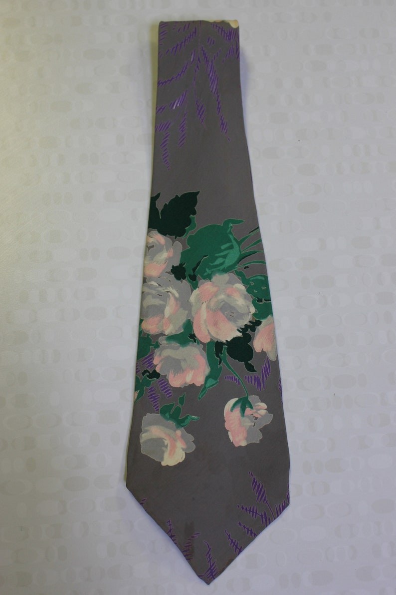 Vintage 1940s Hand Painted Floral Tie image 2