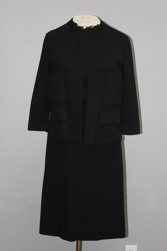 Vintage Italian Black Knit Dress Suit