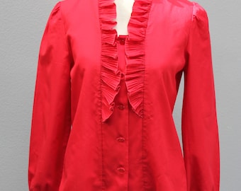 Brick Red Romantic Ruffled Vintage Blouse