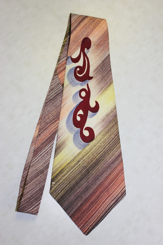 Fantastic 1940s Vintage Hand Painted Wide Tie