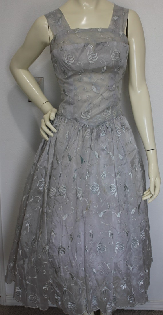 Vintage Embroidered Organza Bouffant Party Dress