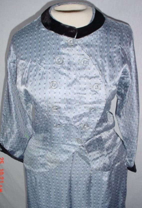 Vintage 1940s WWII Blue/Black/White Silk Skirt Su… - image 2