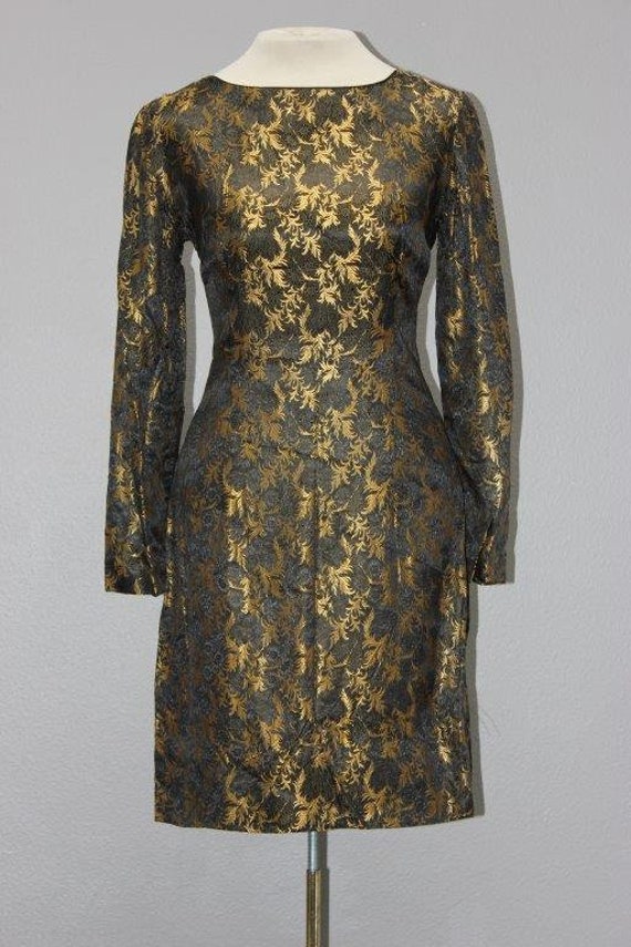 Sleek 1960s Black & Gold Asian Cocktail Dress