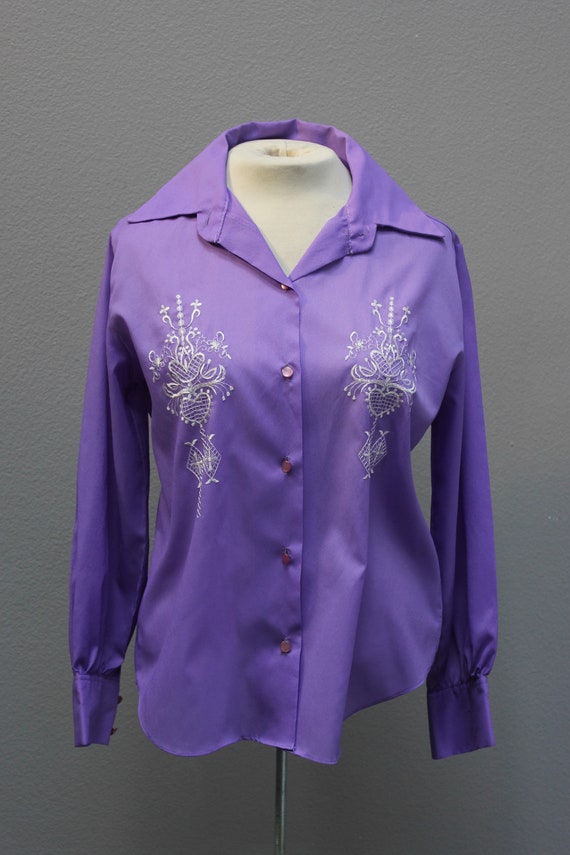 Fabulous 1970’s Polyester Crepe Embroidered Blouse