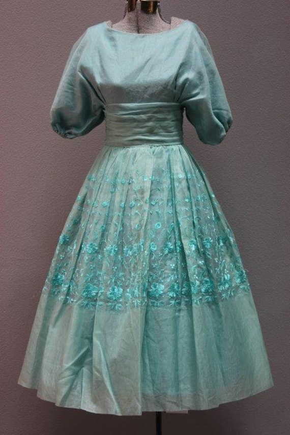Seafoam Embroidered Organza Formal Gown