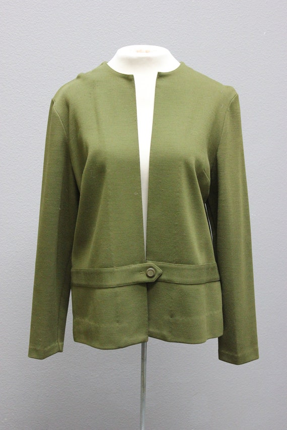 cardigan vintage 70's vert olive en maille ajourée, taille unique jusqu'à 42