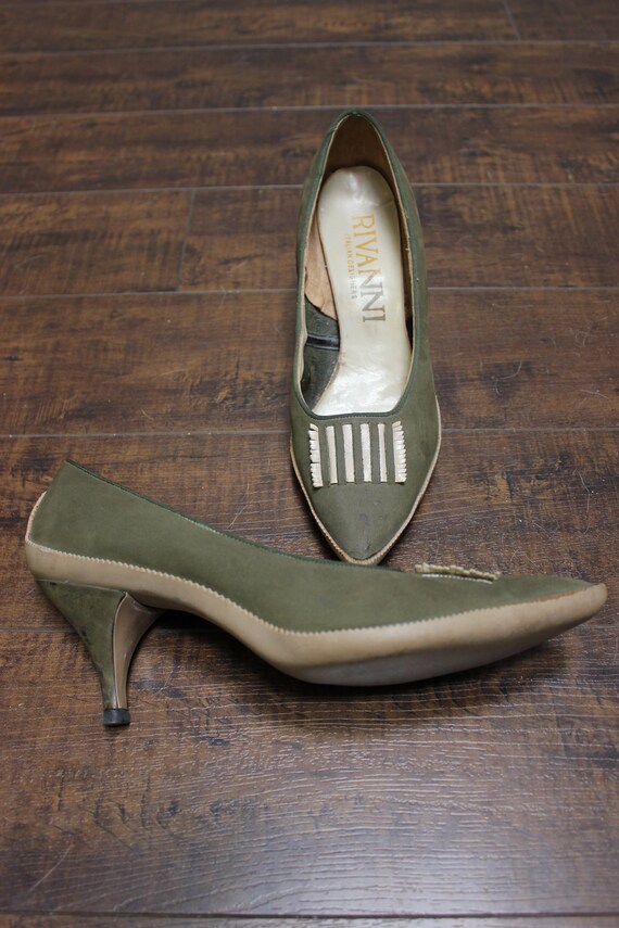 Fabulous Green Suede and Taupe Leather 1950s Stile