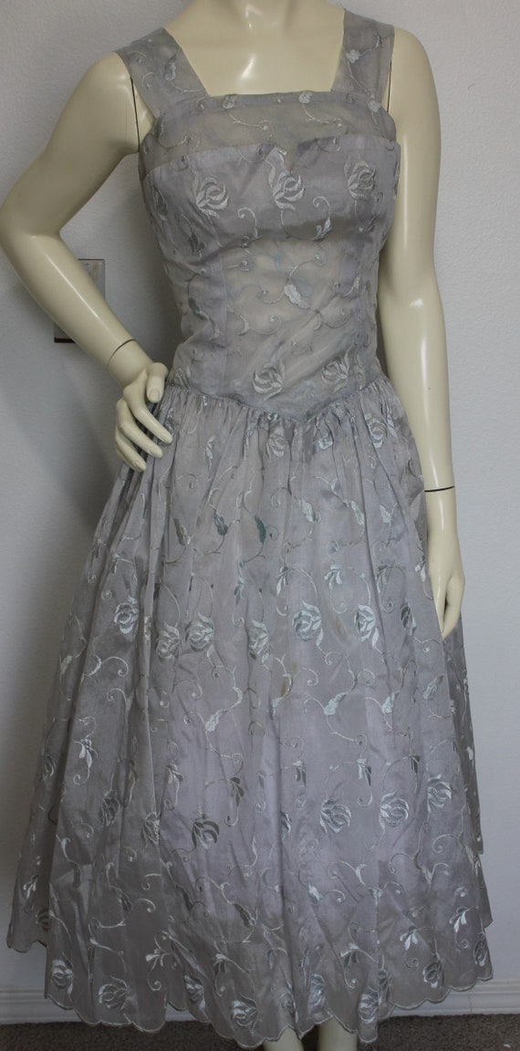 Vintage Embroidered Organza Bouffant Party Dress - image 2