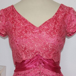 Vintage 1950s Pink Lace Tea Length Formal Gown image 4