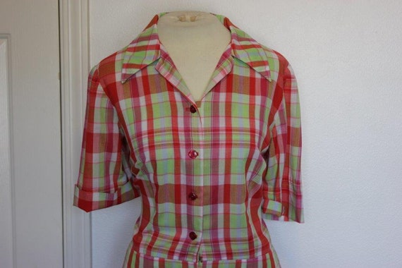 Plaid Cotton 1950's Dropped Waist Dress - image 4