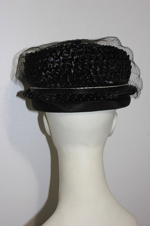 Exquisite 1950s Black Straw Pillbox Hat - image 2