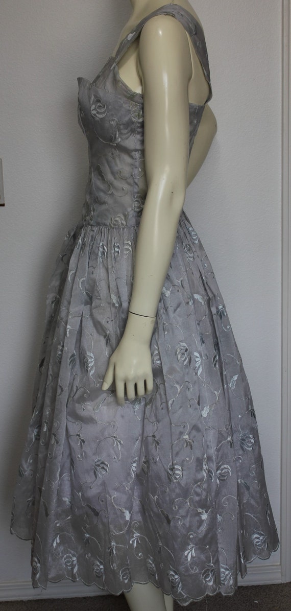 Vintage Embroidered Organza Bouffant Party Dress - image 3