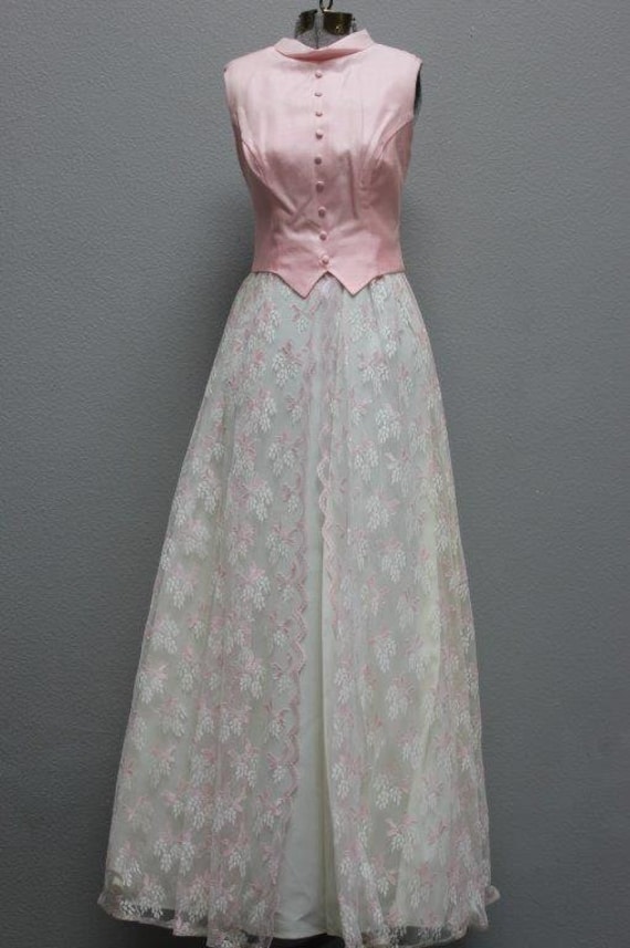 Deadstock Pink Taffeta & Lace Formal Gown