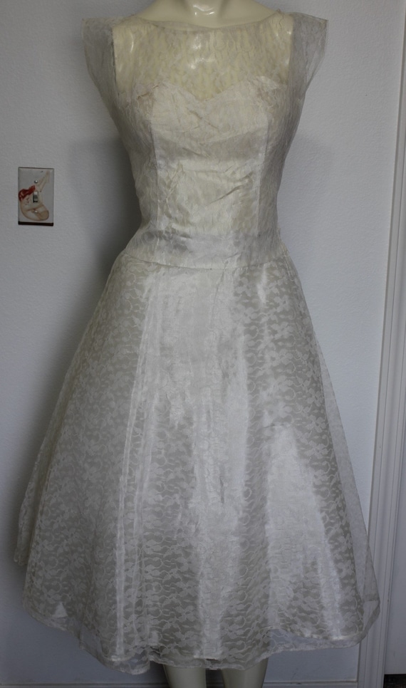 1950 - (reserved) Strapless Ivory Guipure Lace Midi Dress