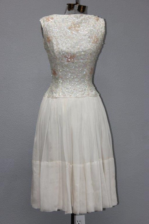 Vintage White Chiffon Sequined Formal Gown