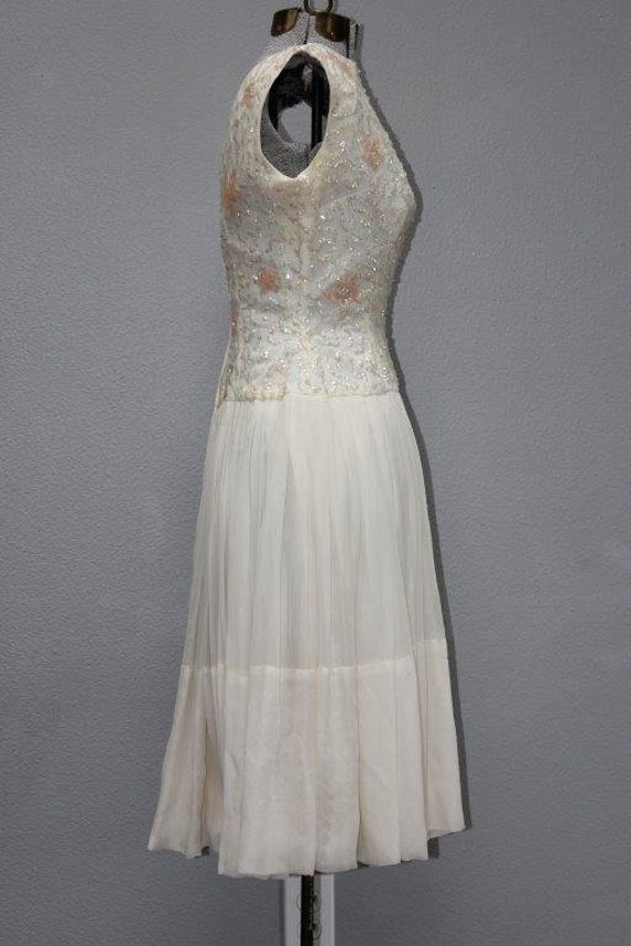 Vintage White Chiffon Sequined Formal Gown - image 3
