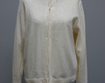 Vintage Sequined Cream Cardigan Sweater