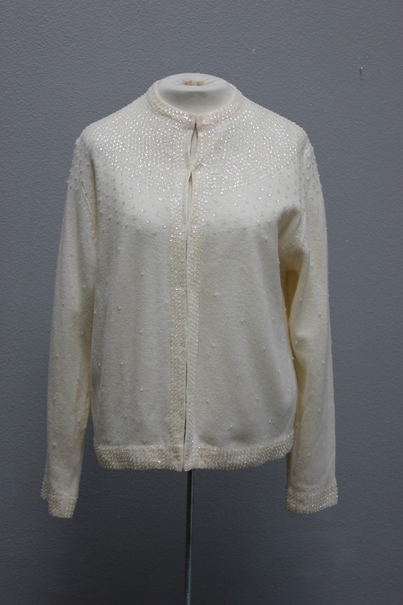 Vintage Sequined Cream Cardigan Sweater