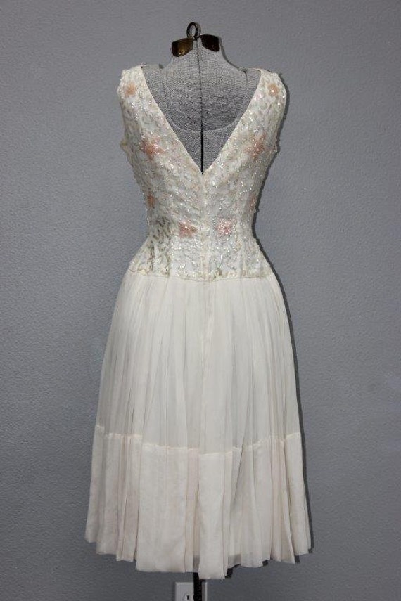 Vintage White Chiffon Sequined Formal Gown - image 4