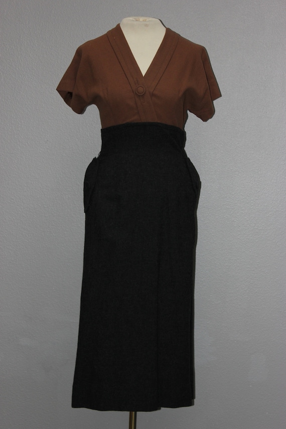 Adorable 1940s Brown and Gray Wool Dress