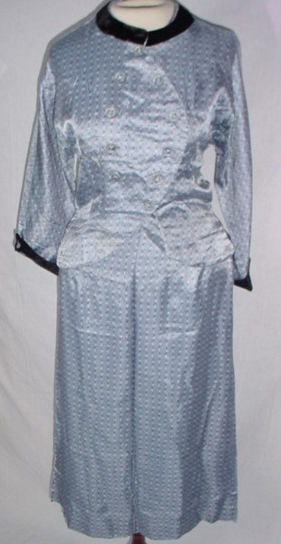 Vintage 1940s WWII Blue/Black/White Silk Skirt Sui