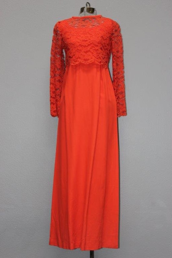 1960s Orange Rayon Cocktail Gown
